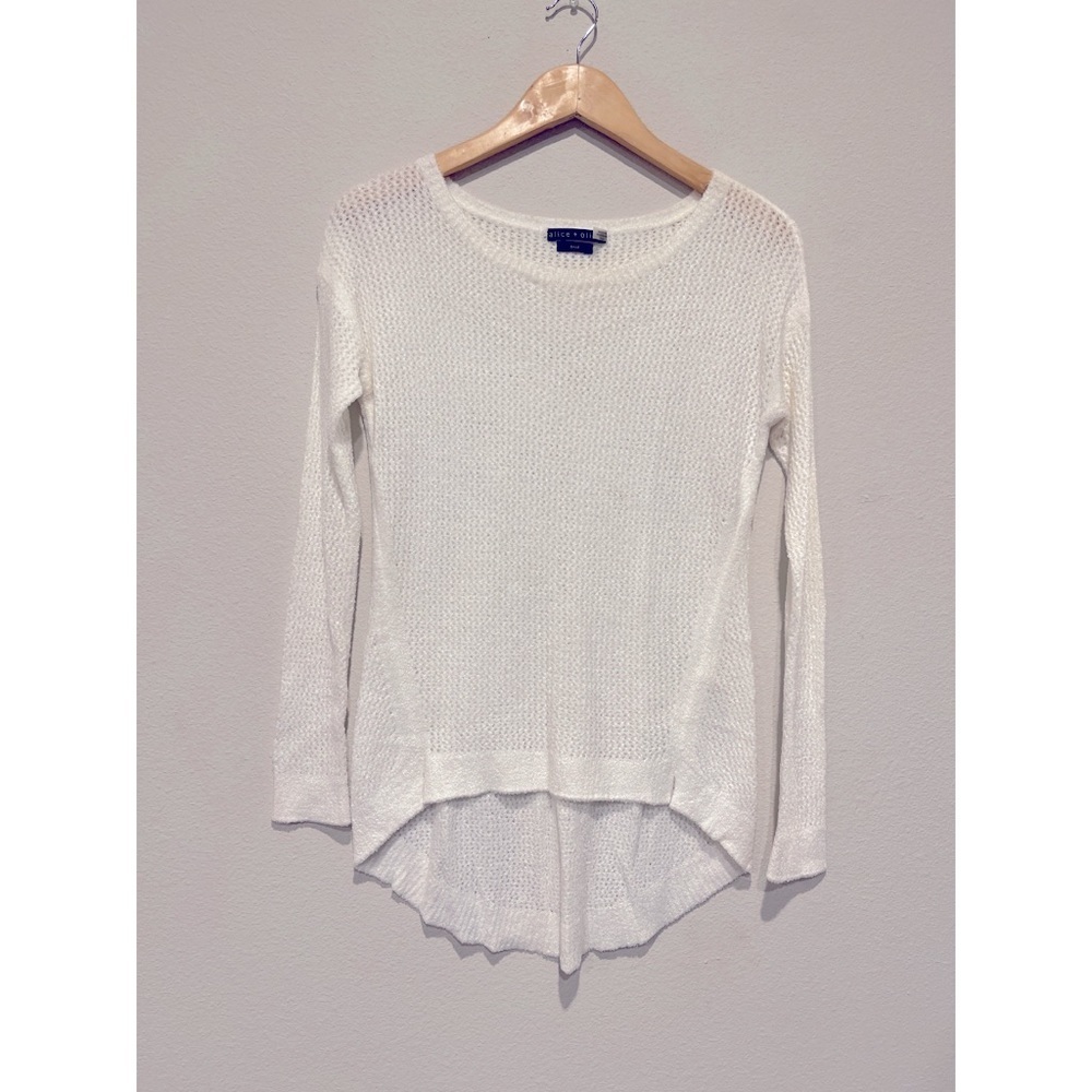 Alice + Olivia| Harpo Angled Mesh-Knit White Sweater| XS